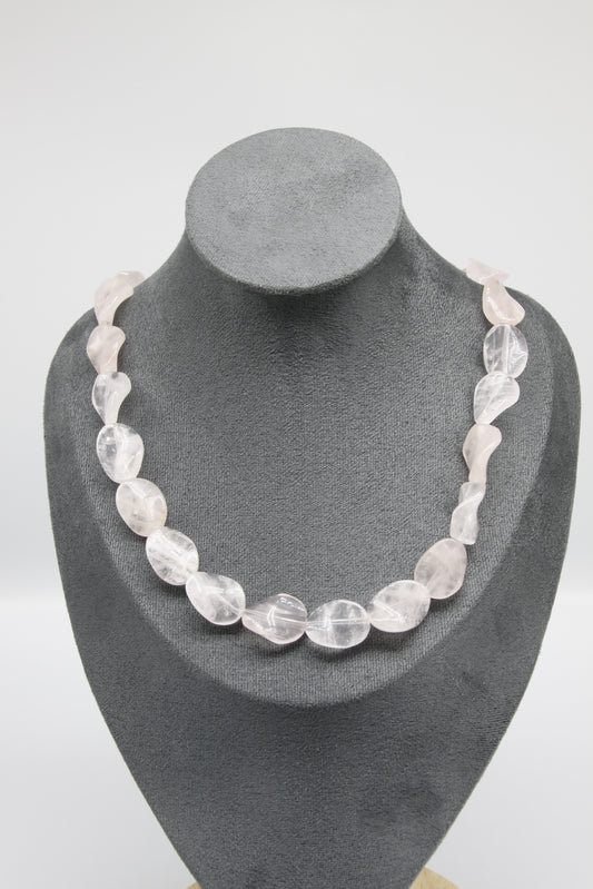 Rose Quartz Twisted Bead Necklace (60cm)