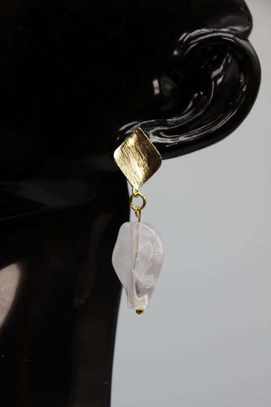 Rose Quartz, Twisted, Rhombus Stud
