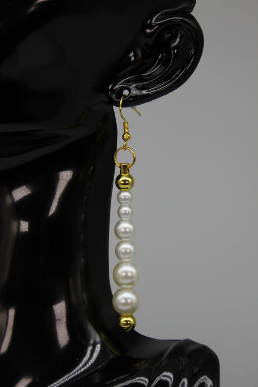 Faux Pearl, Shephard Bar Earrings (Gold, Rose Gold, Silver)