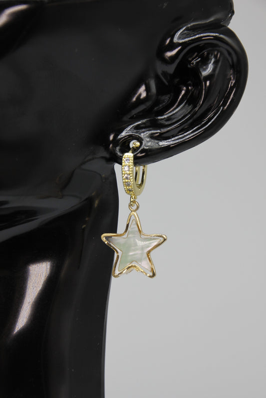 Huggie Hoop with Diamante, with Star, 18k Gold Plate, Earrings