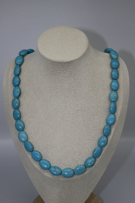 Turquoise Howlite Oval Bead Necklace, 60cm