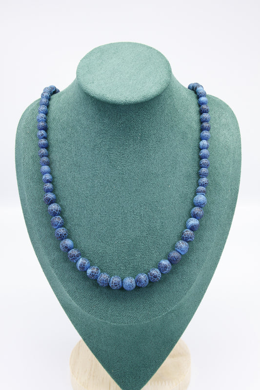 Dark Blue Cracked Agate Necklace (60cm)