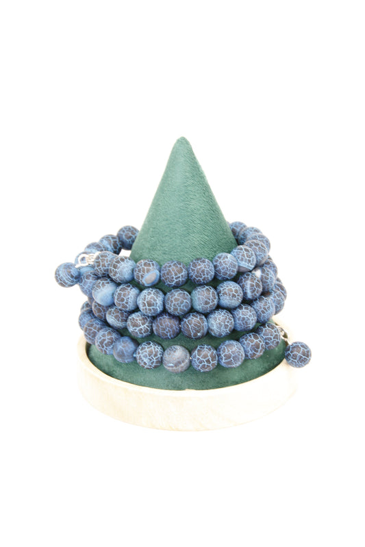 Dark Blue Cracked Agate Memory Bracelet - Multi-strand