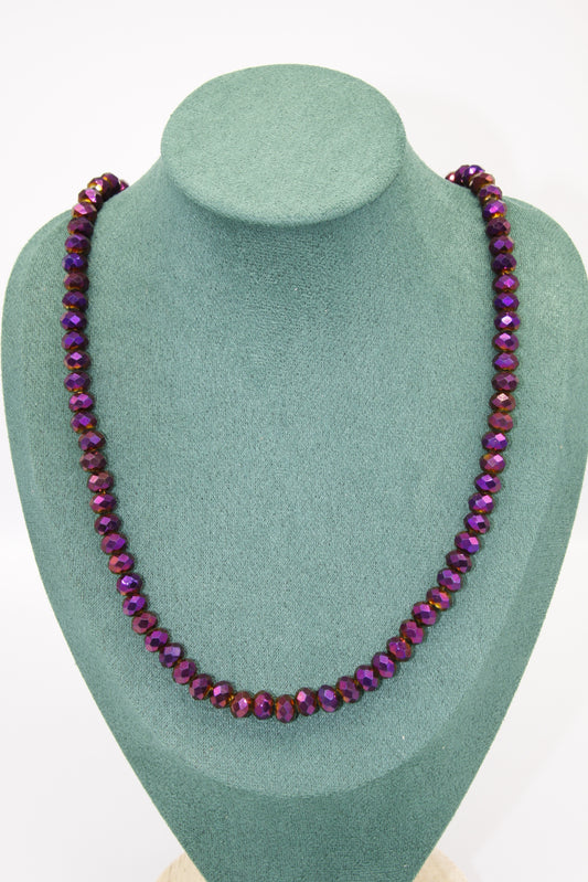 Glass Beads, Rondelle, Faceted, Necklace (Purple, Gold and Silver) (60cm)