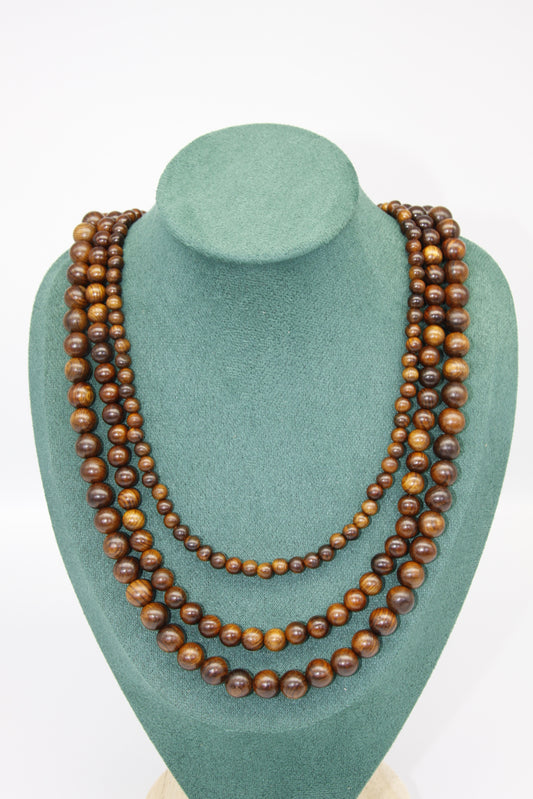 Yellow Rosewood Beaded Necklace, 60cm (10mm, 8mm and 6mm)