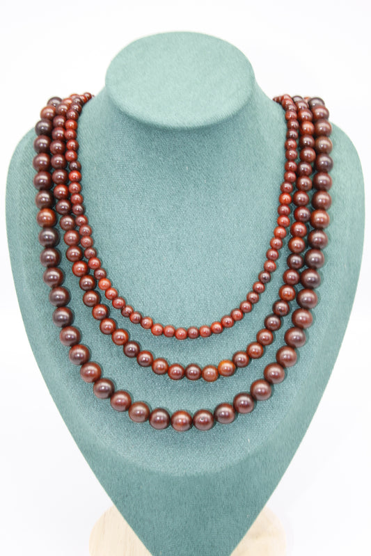 Burmese Rosewood Beaded Necklace, 60cm (10mm, 8mm, 6mm)