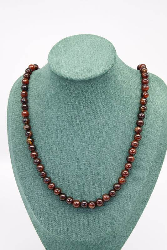 Natural Agate Necklace, Dark Red, 8mm Bead, (60cm)