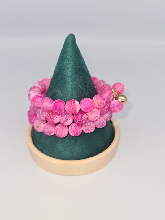 Fuchsia Frosted Agate Memory Bracelet, Multi-strand