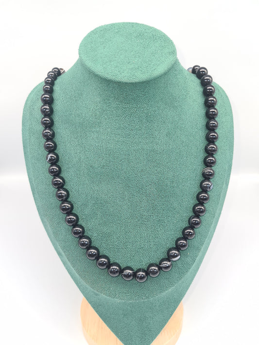 Natural Agate Necklace, Black (60cm)