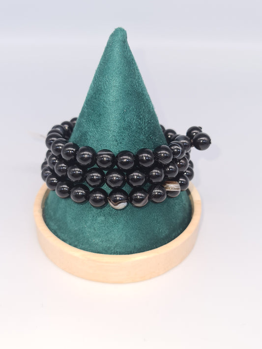 Natural Agate, Black, Memory Bracelet - Multi-strand