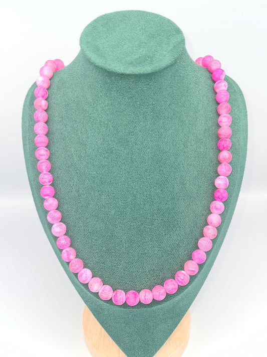 Frosted Agate Fuchsia Necklace, 60cm