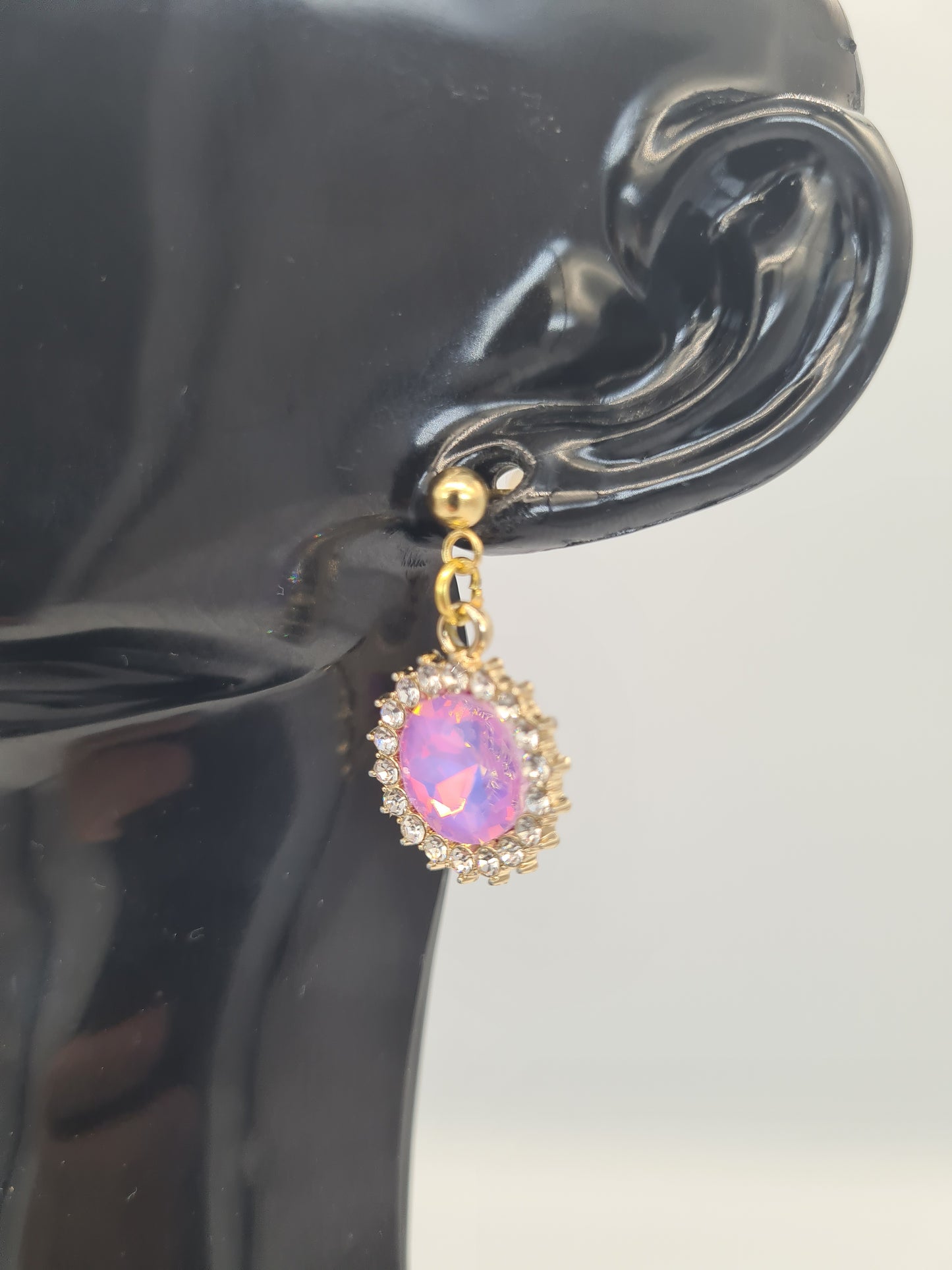 Rhinestone, Flat Round, Mixed Colour, Gold and Silver Stud, Earrings