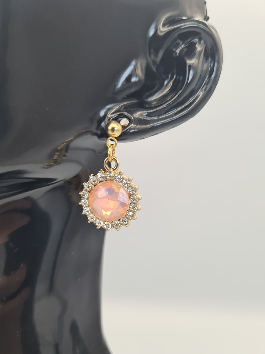 Rhinestone, Flat Round, Mixed Colour, Gold and Silver Stud, Earrings