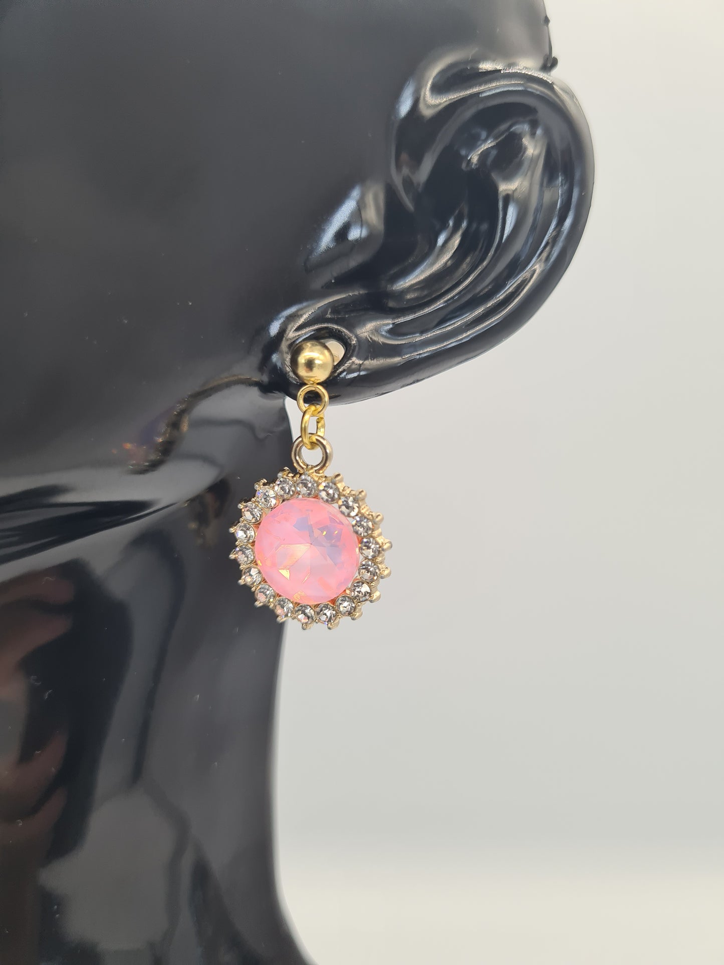 Rhinestone, Flat Round, Mixed Colour, Gold and Silver Stud, Earrings