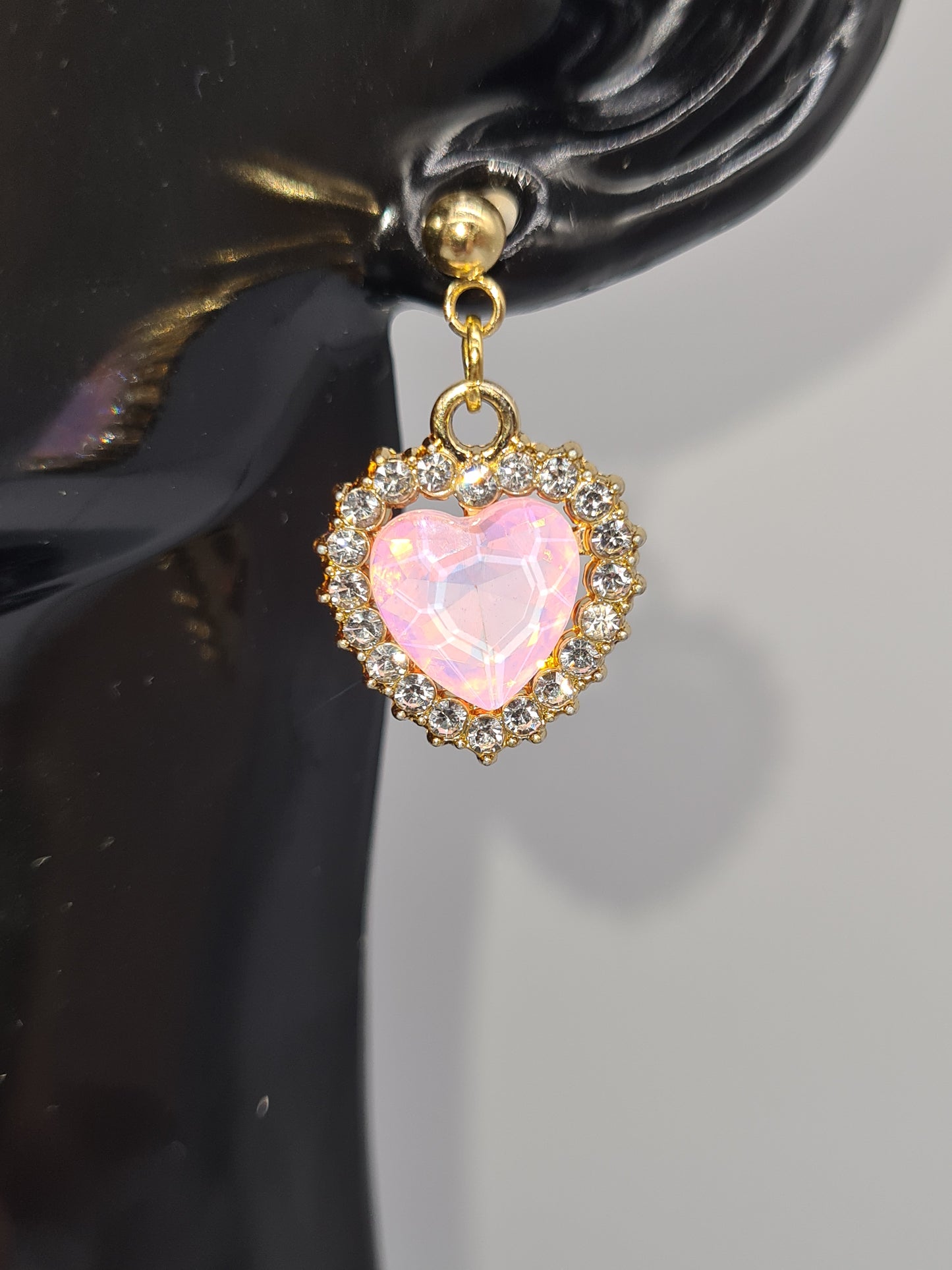 Rhinestone, Hearts, Mixed Colour, Gold and Silver Stud, Earrings