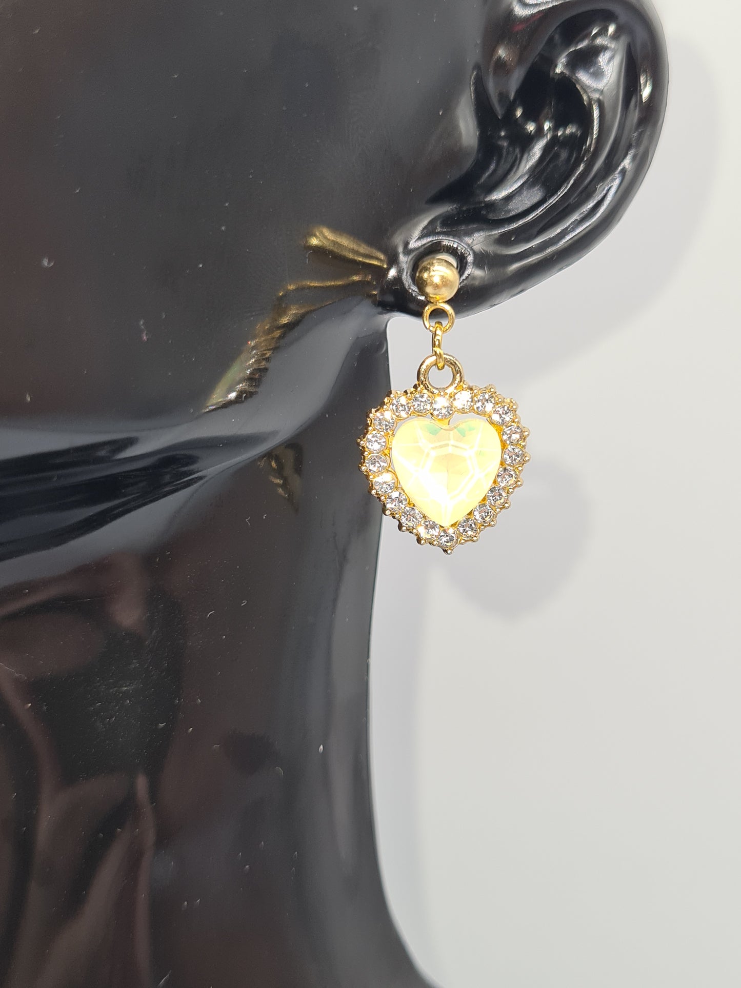 Rhinestone, Hearts, Mixed Colour, Gold and Silver Stud, Earrings