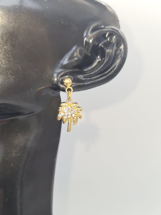 Tree Rhinestone, 18k Gold Plate, Gold Stud, Earrings