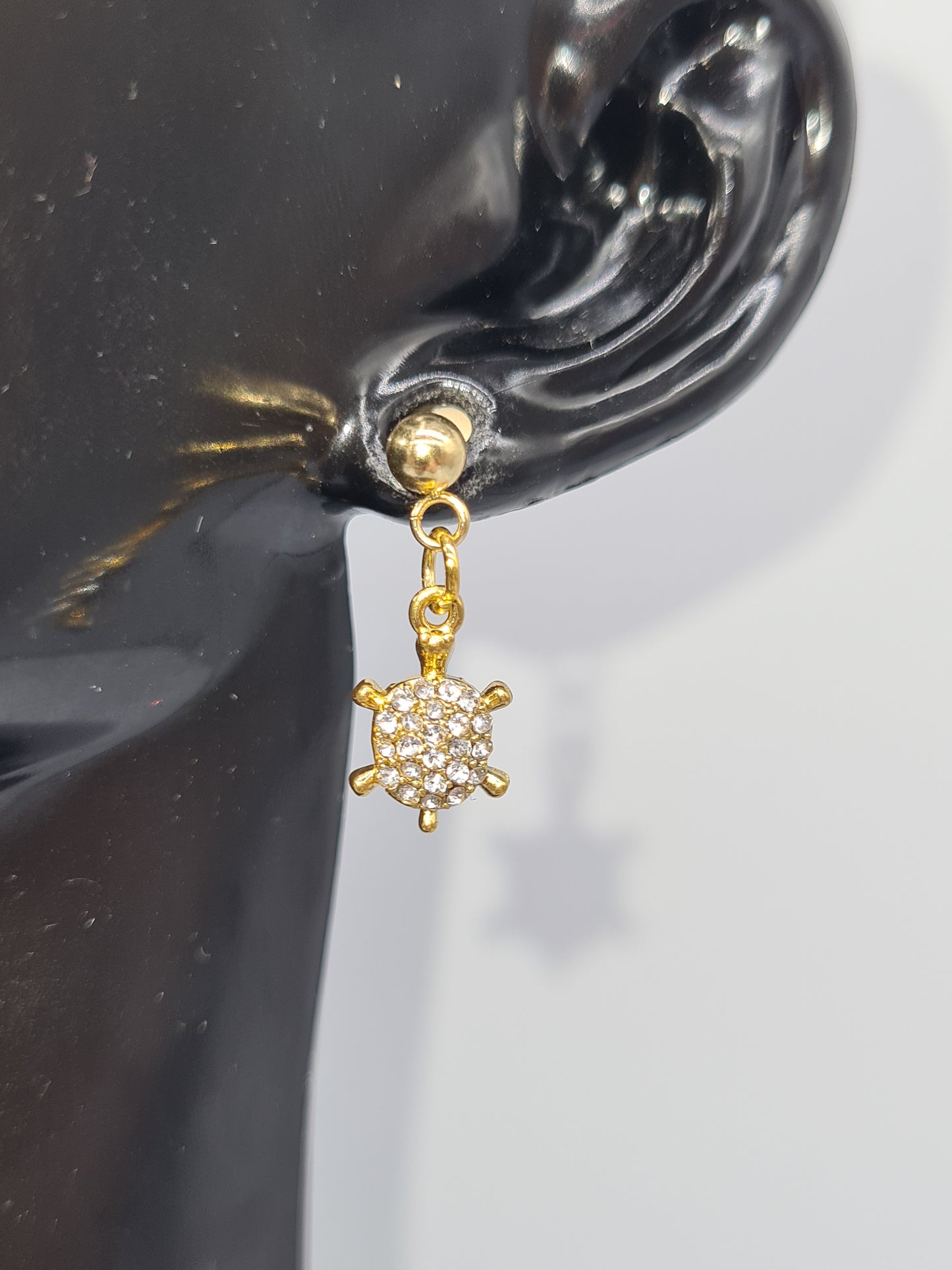 Turtle, Rhinestone, 18K Gold, Stud, Earrings
