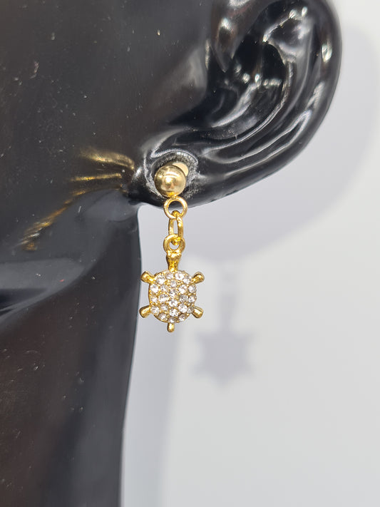 Turtle, Rhinestone, 18K Gold, Stud, Earrings