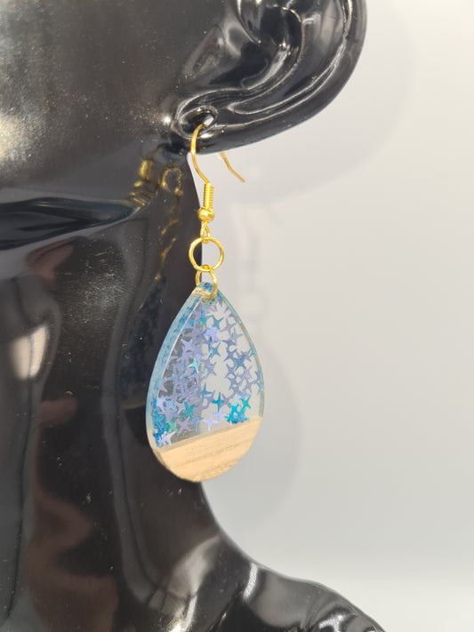 Teardrop Earring, Wood/Resin/Foil (Gold/Silver)