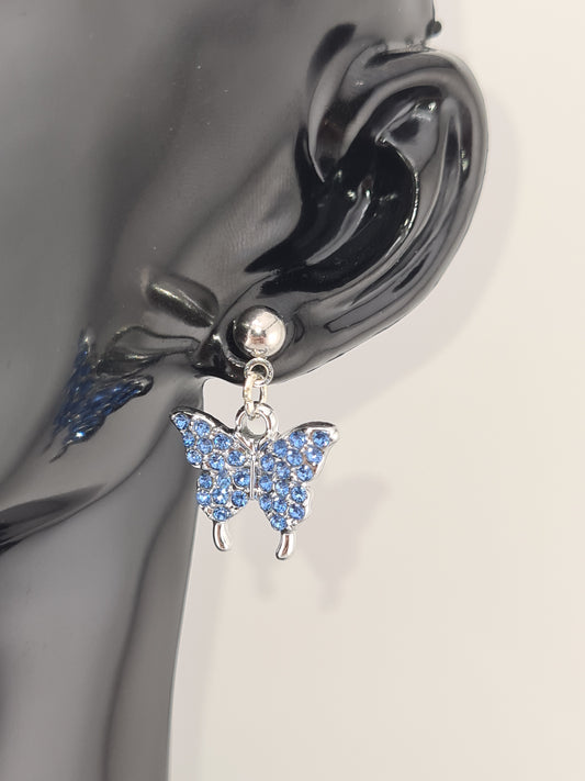 Butterfly, Rhinestone, Mixed Colour, Silver, Studs & Shepherd Hook, Earrings
