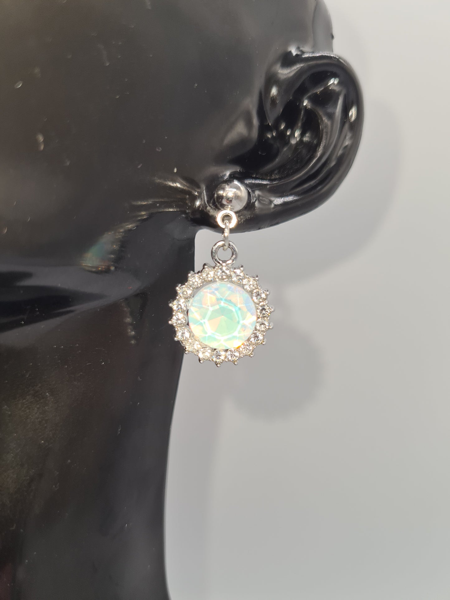 Rhinestone, Flat Round, Mixed Colour, Gold and Silver Stud, Earrings