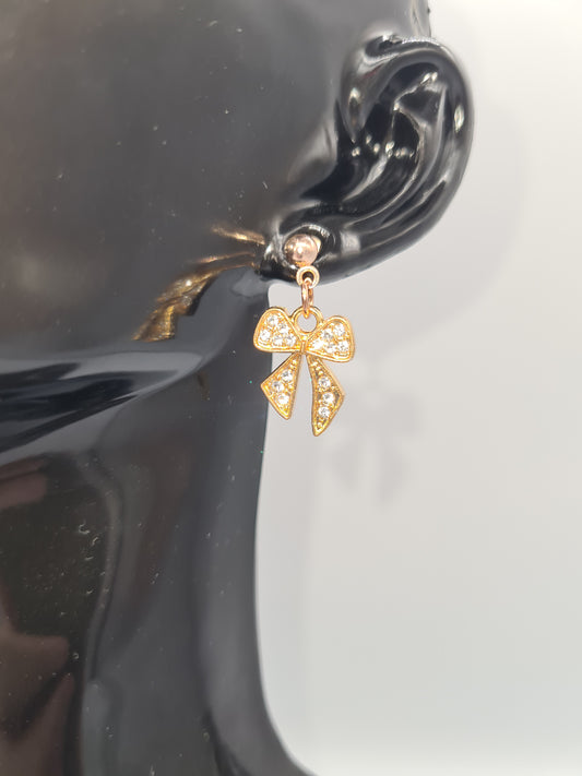 Bowknot, Crystal Rhinestone, Rose Gold Stud, Earrings