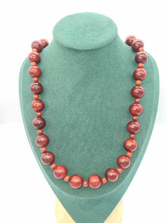 Natural Rosewood Dark Red Bead Necklace (70cm)