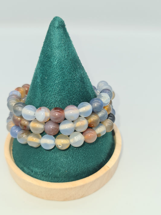Natural Agate Light Blue Memory Bracelet, Multi-Strand
