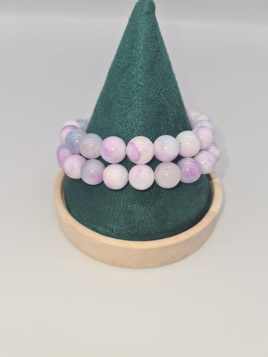 Natural Jade Double Bracelet, Lilac, Silver