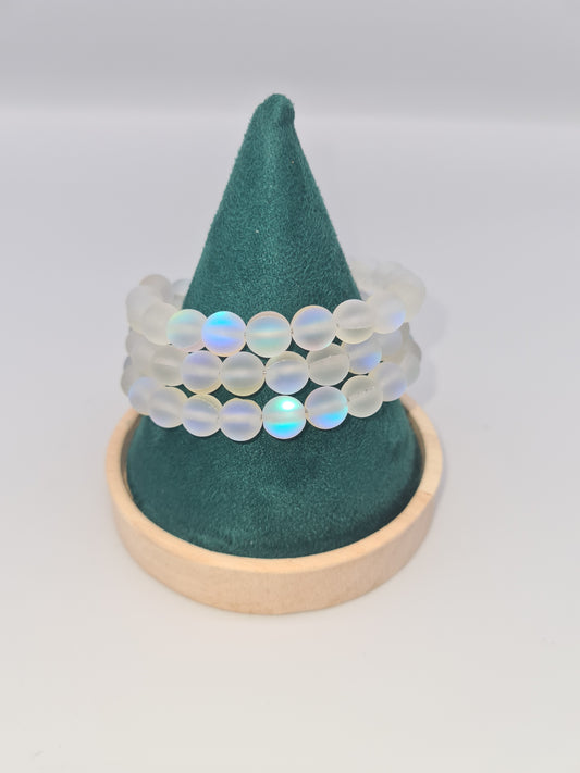 Moonstone Memory Bracelet, Multi-strand (Blue, Purple and White)