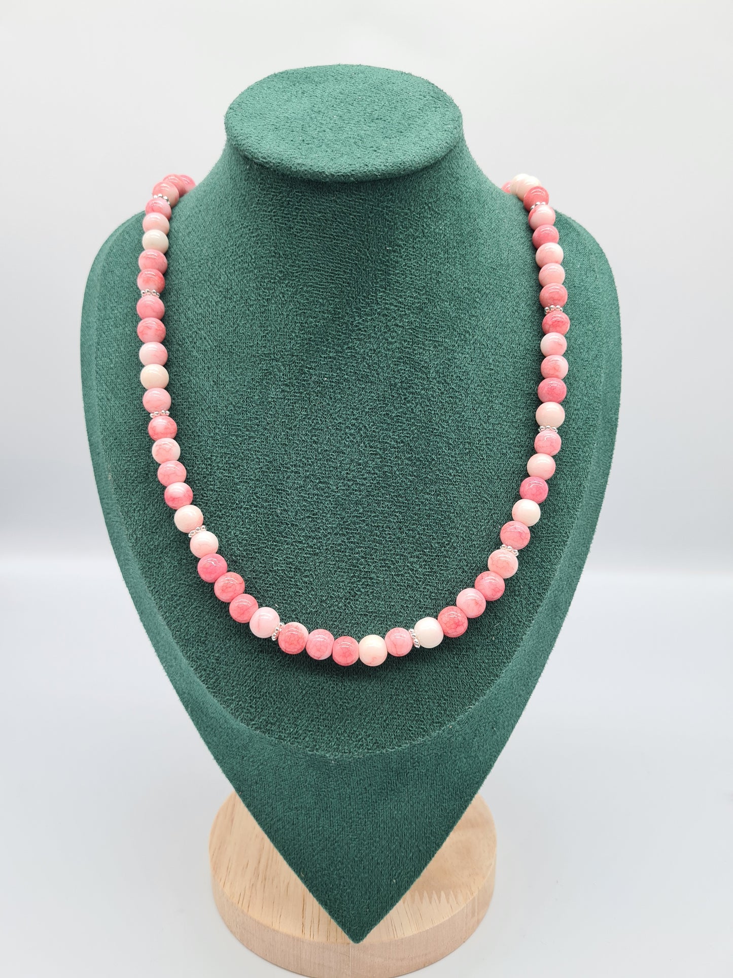 Opaque Crackle Glass, Flamingo, Necklace, Silver, 60cm and 70cm