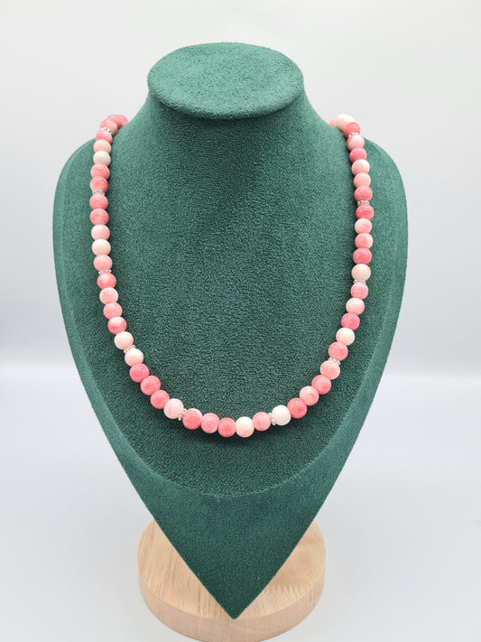 Opaque Crackle Glass, Flamingo, Necklace, Silver, 60cm and 70cm