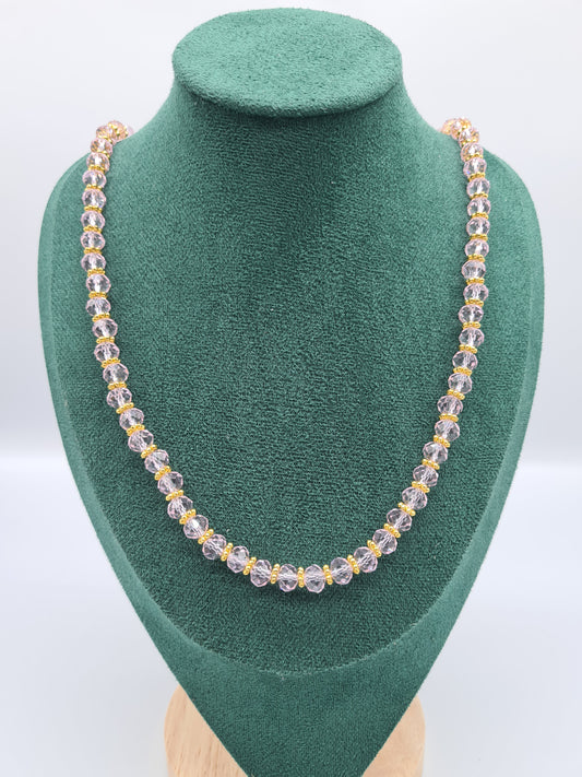 Transparent Pink Crystal, Faceted, Rondelle, Lt Pink Clear, Gold, 70cm