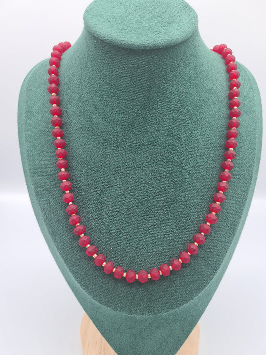 Frosted Transparent Glass, Rondelle, Red, Necklace, 60cm and 70cm