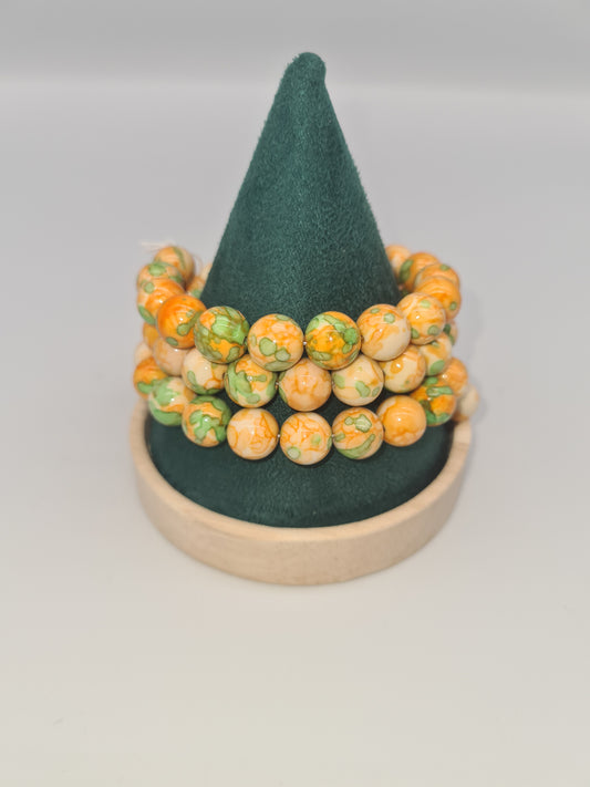 Ink Pattern, Orange/Green Memory Bracelet, Multi-strand