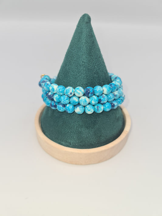 Ink Pattern, Dk Blue/Lt Blue/White Memory Bracelet, Multi-strand