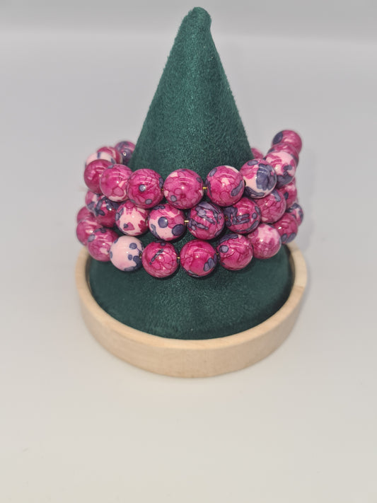 Ink Pattern, Pink/Purple Memory Bracelet, Multi-strand