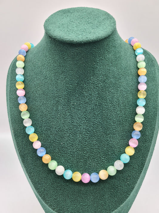 Cats Eye Multi Colour, Necklace, Silver, 65cm