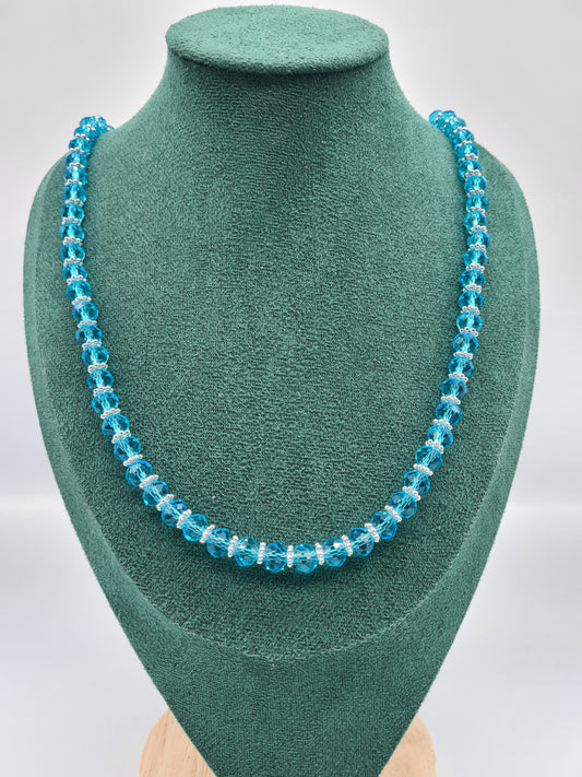 Transparent Blue Crystal, Faceted, Rondelle, Lt Blue Clear, Silver, 70cm