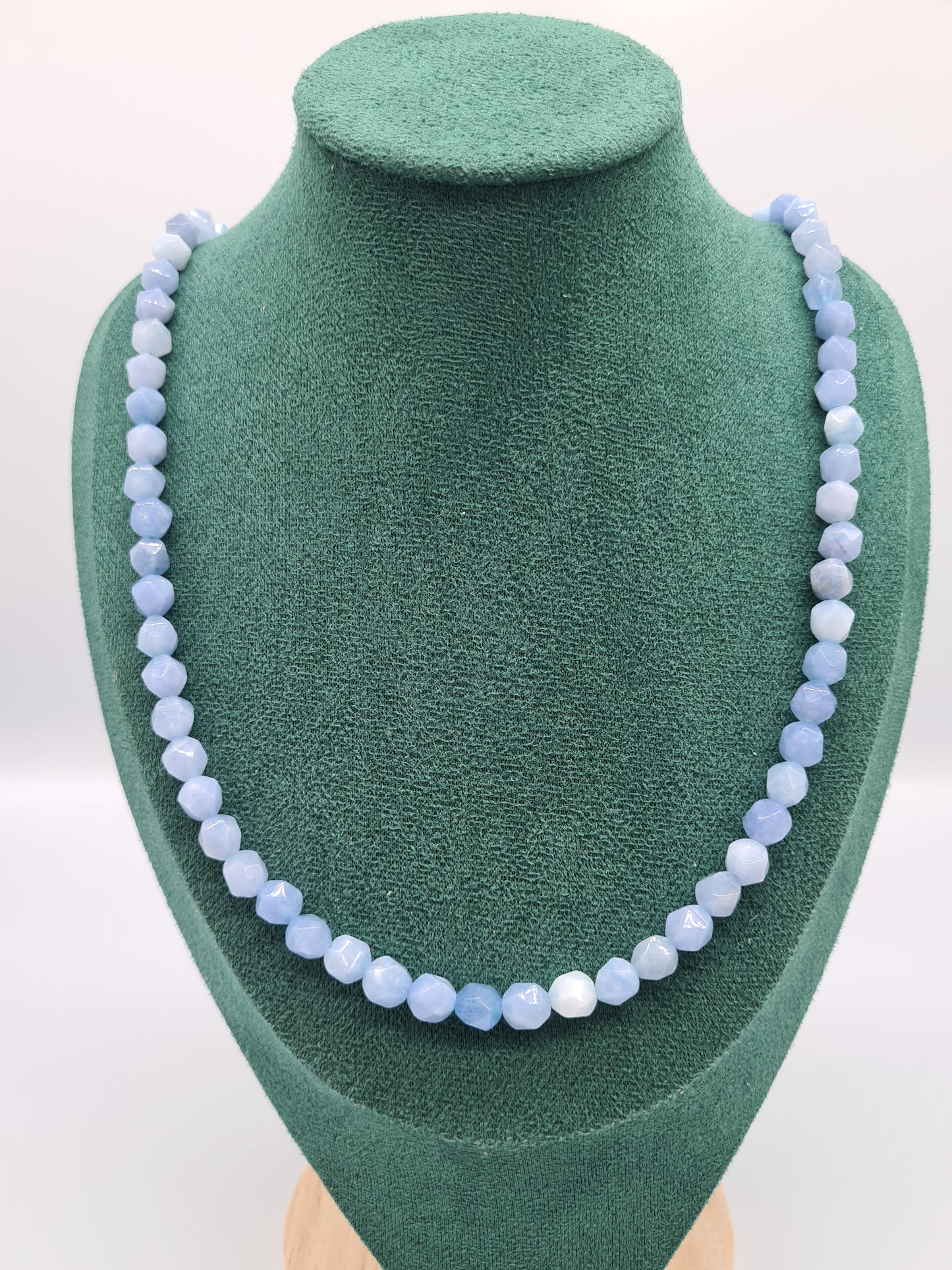 Natural Quartz Faceted Polygon Necklace, Light Steel Blue, Silver, 70cm