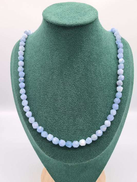 Natural Quartz Faceted Polygon Necklace, Light Steel Blue, Silver, 70cm