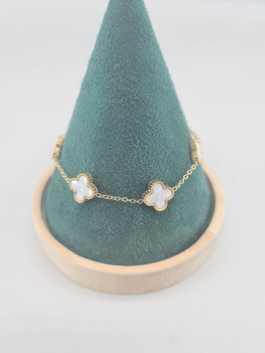 Bracelet, Clover, Mother of Pearl, Sterling Silver (Gold and Silver)