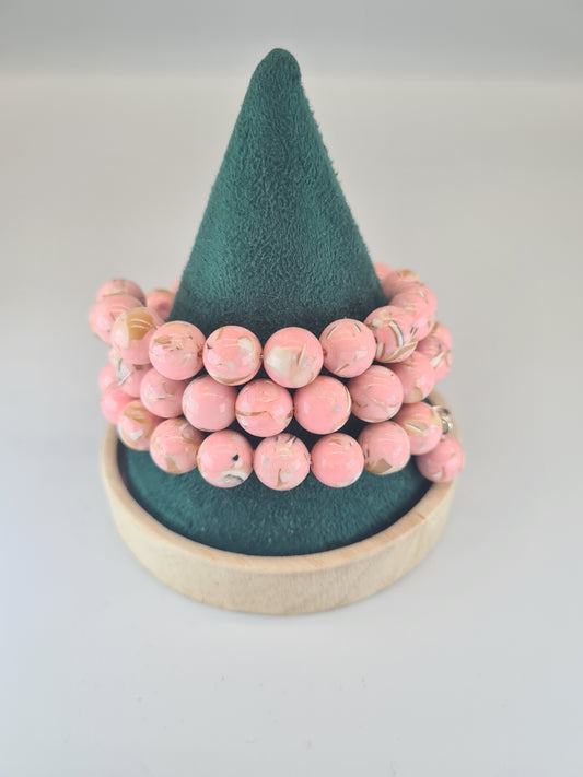 Howlite Shell, Pink, Memory Bracelet, Multi-strand