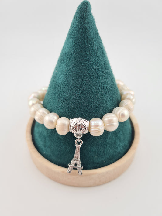 Freshwater Pearl with Eiffel Tower Charm, Bracelet