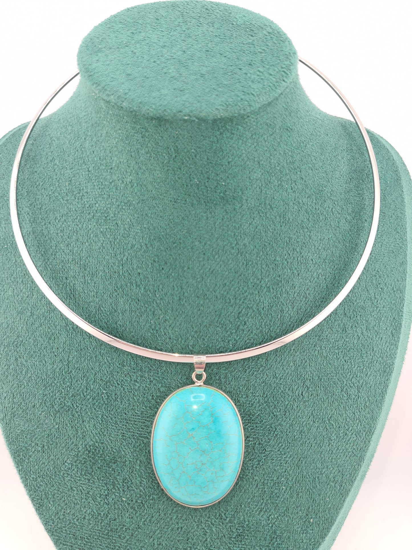 Silver Choker Turquoise Pendant (Oval or Square)