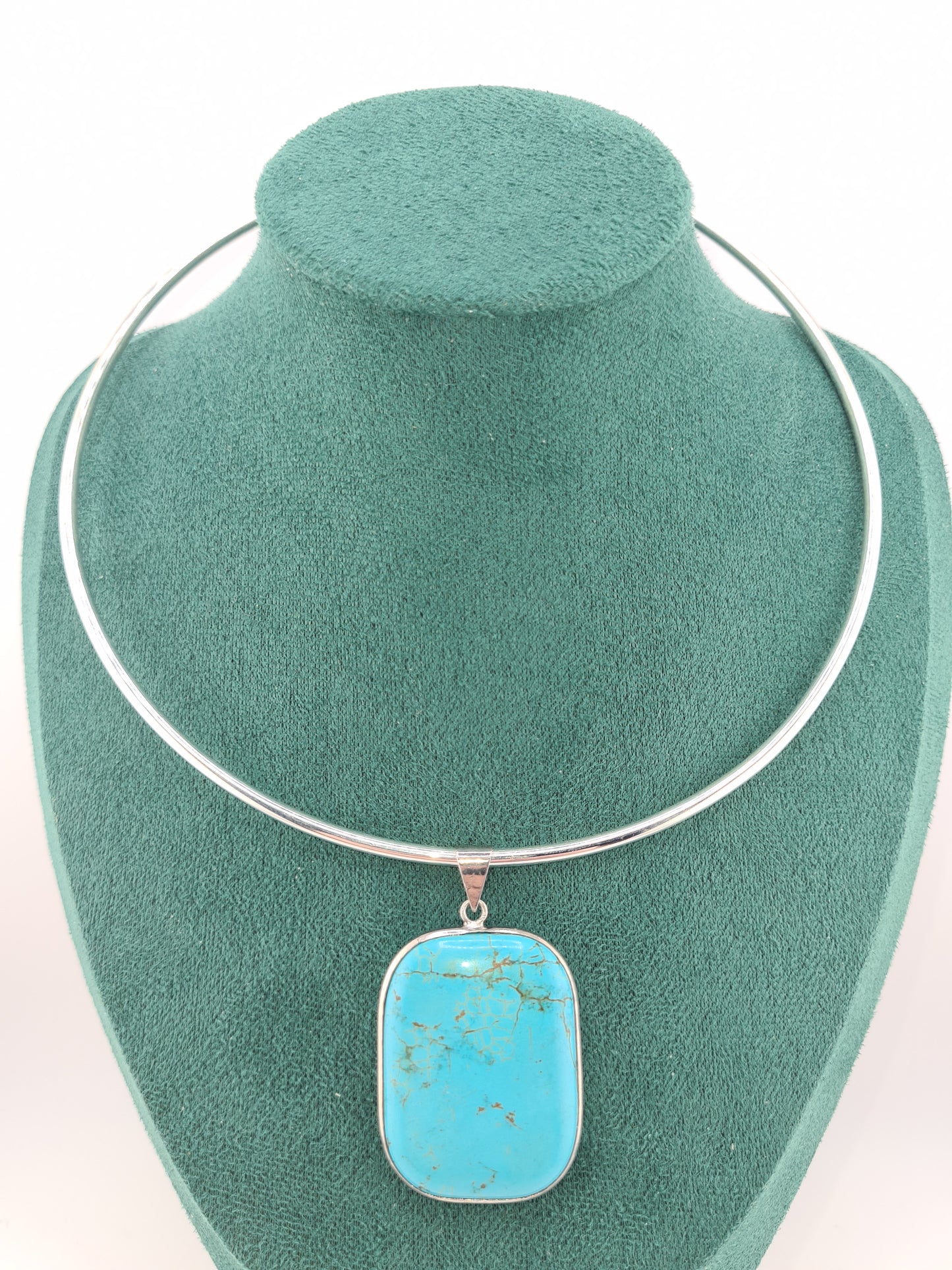 Silver Choker Turquoise Pendant (Oval or Square)