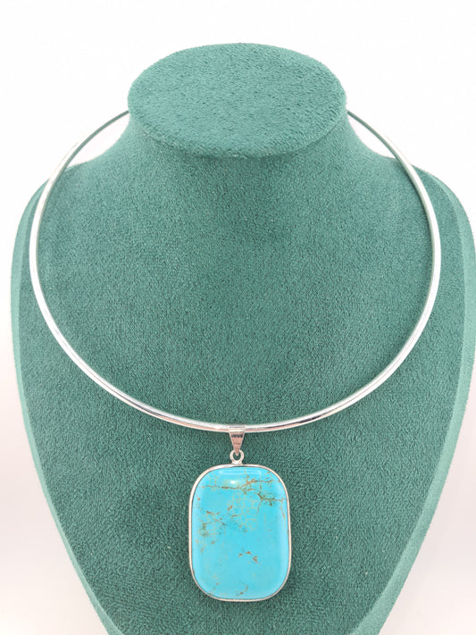 Silver Choker Turquoise Pendant (Oval or Square)