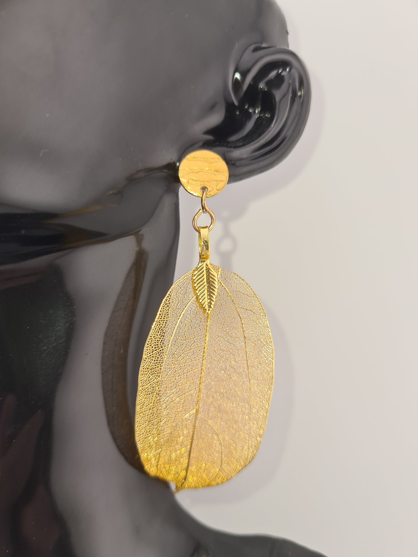 Large Leaves, Golden, Earrings, Studs