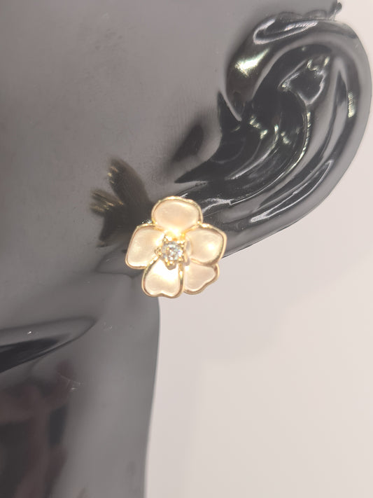 Earring, Stud, Camellia, 14K Gold